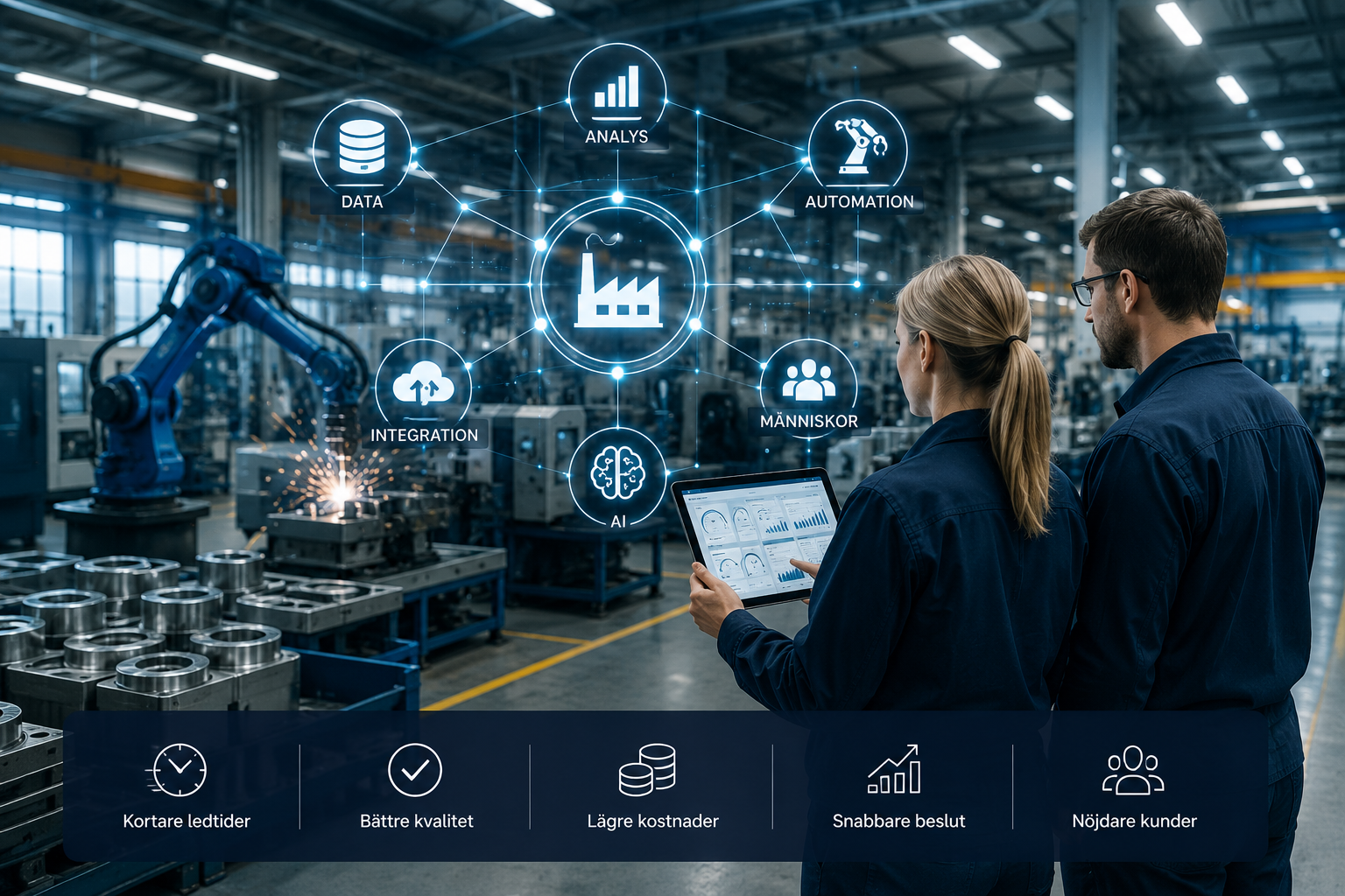 Digitalisering för tillverkningsindustrin med affärssystem, automation, AI, integrationer och datadrivna beslut.