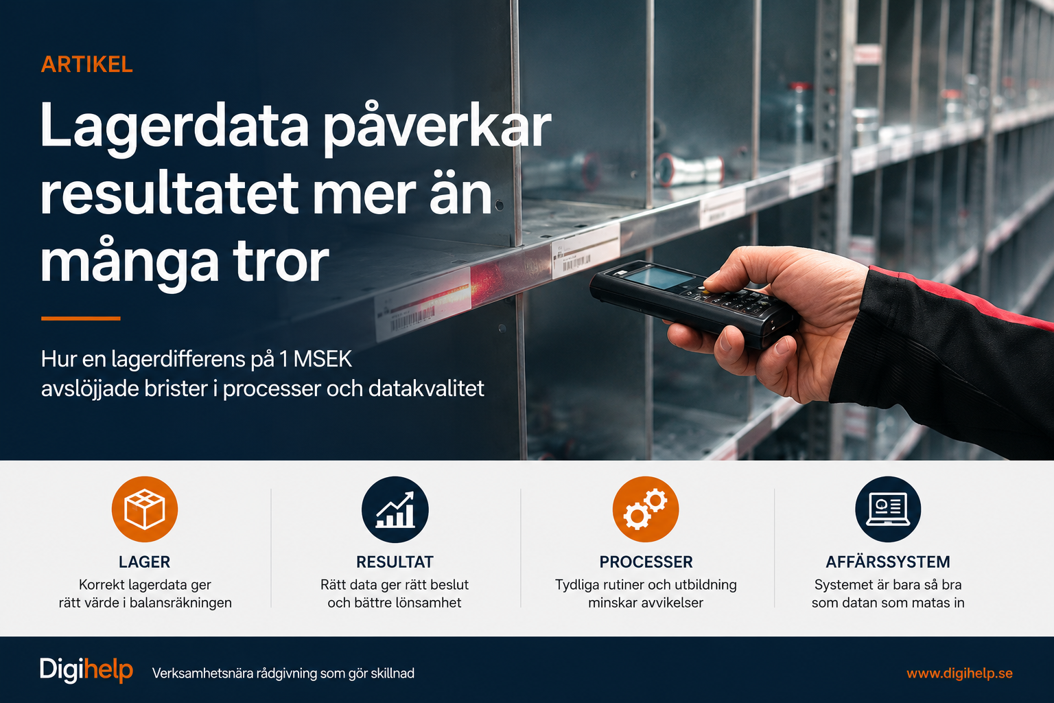 Medarbetare skannar artiklar i lager för att säkerställa korrekt lagerdata och lagervärdering i tillverkande industri.